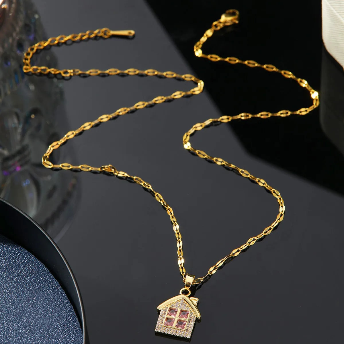 Women's Gold Copper Pendant Necklace | Zircon & Steel Chain