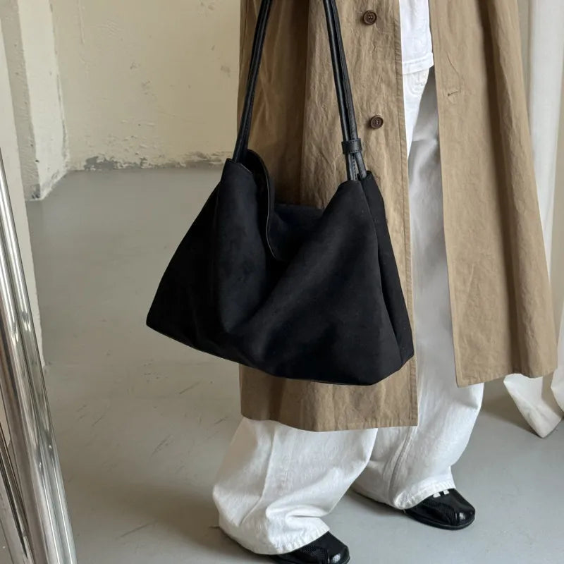 Nixie Retro Suede Tote Bag – Large Capacity School & Work