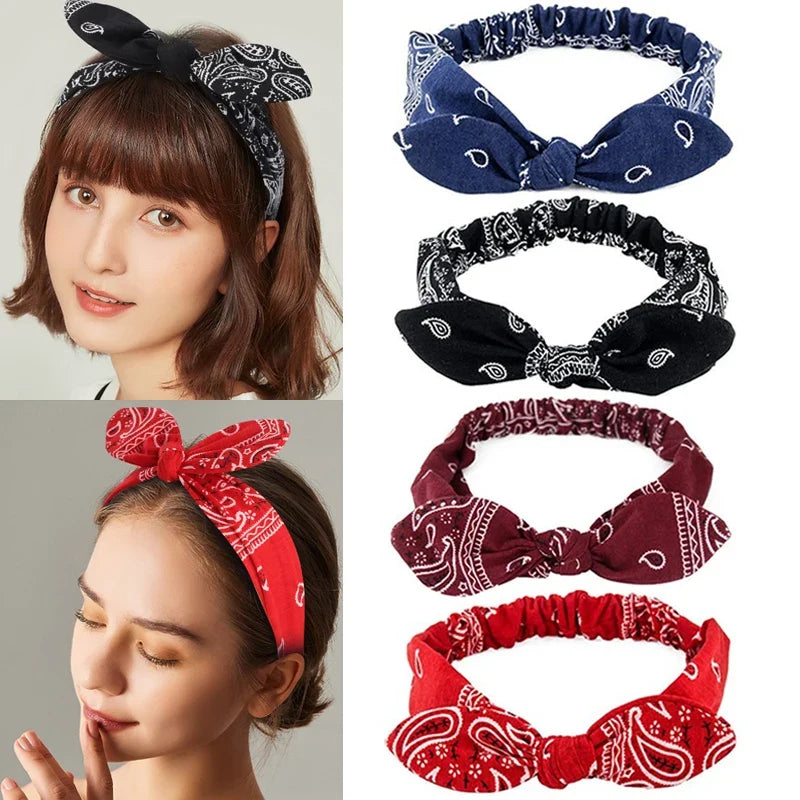 Boho Bow Headband Women – Paisley Elastic Hair Wrap