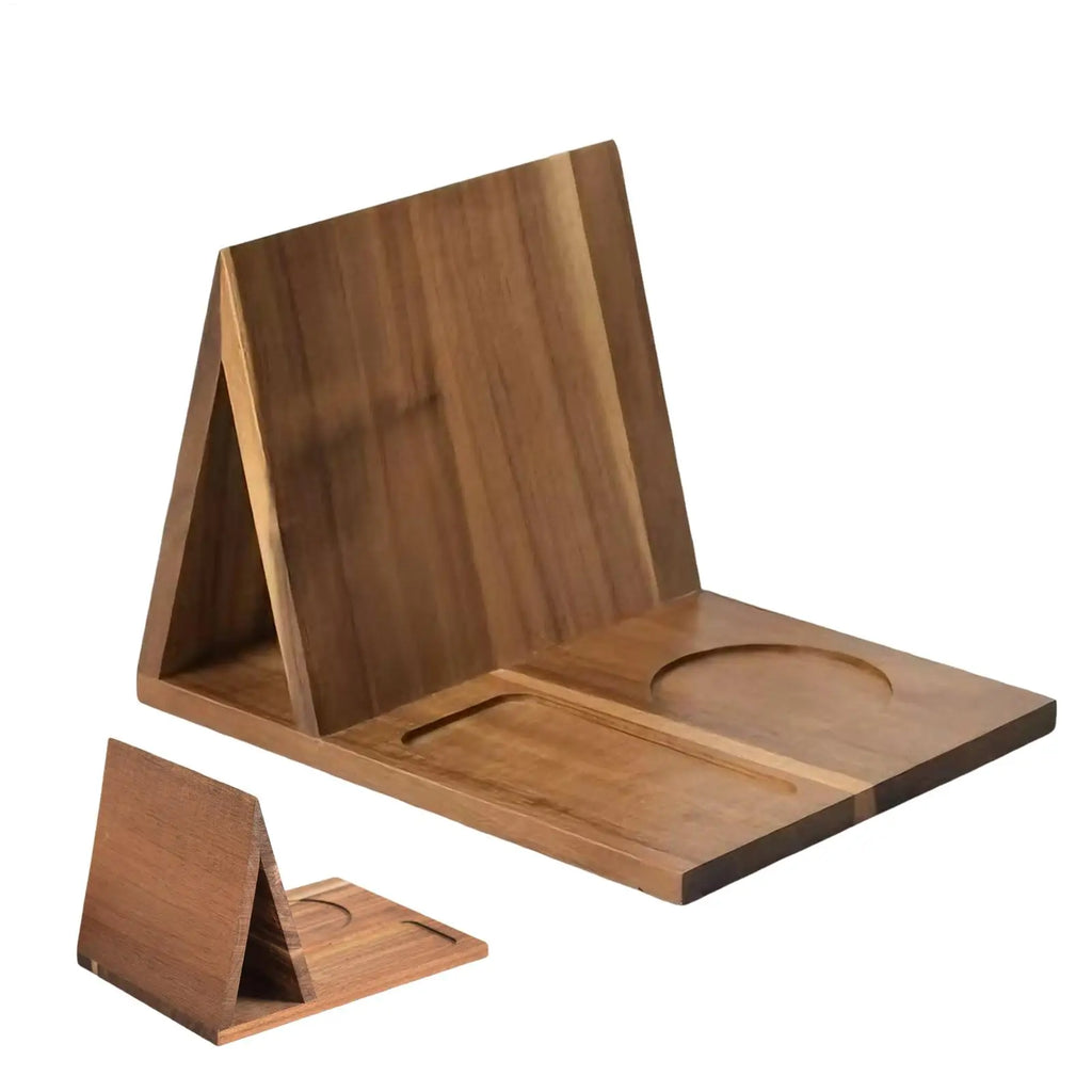 Wooden Triangle Book Stand with Drink Holder & Phone Slot