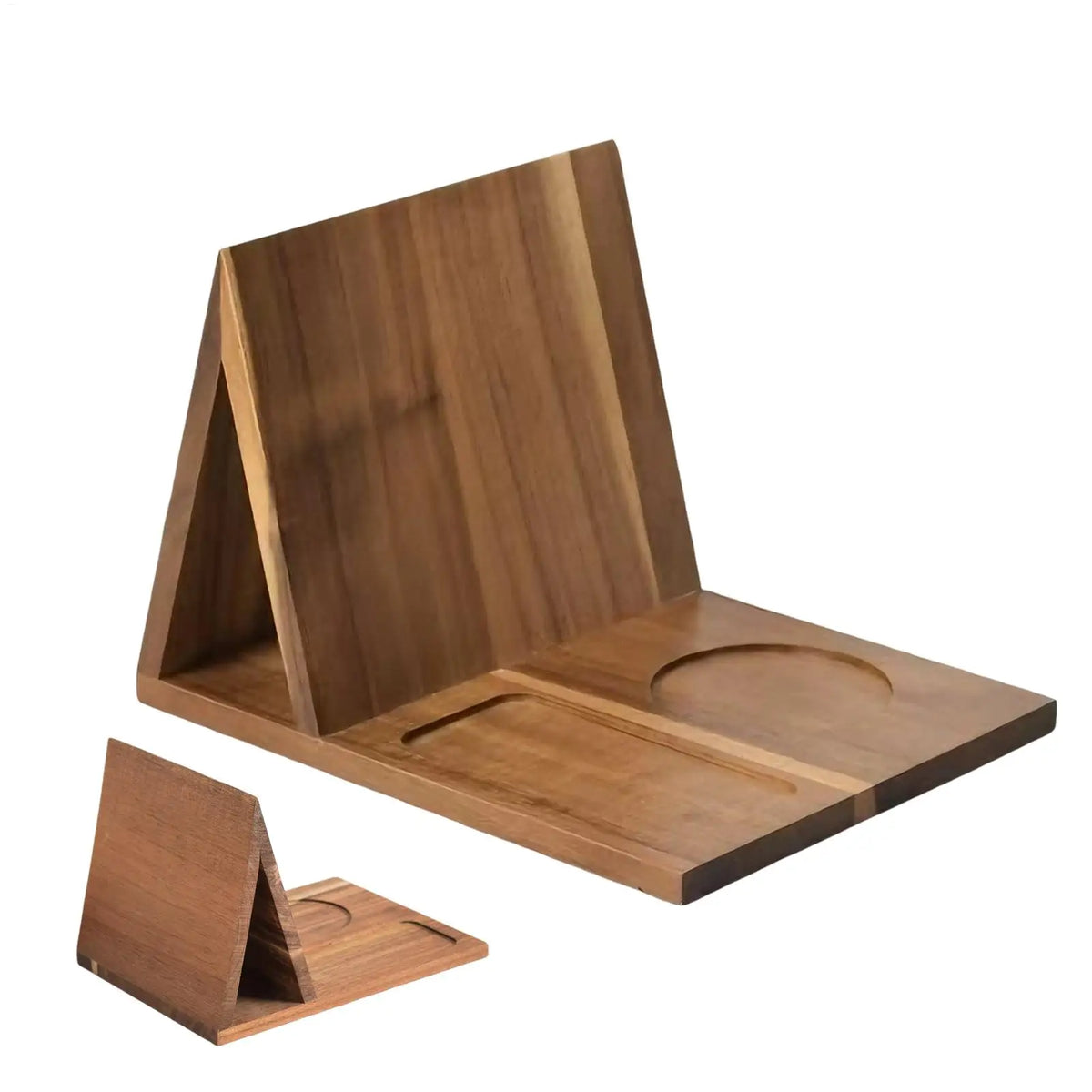 Wooden Triangle Book Stand with Drink Holder & Phone Slot