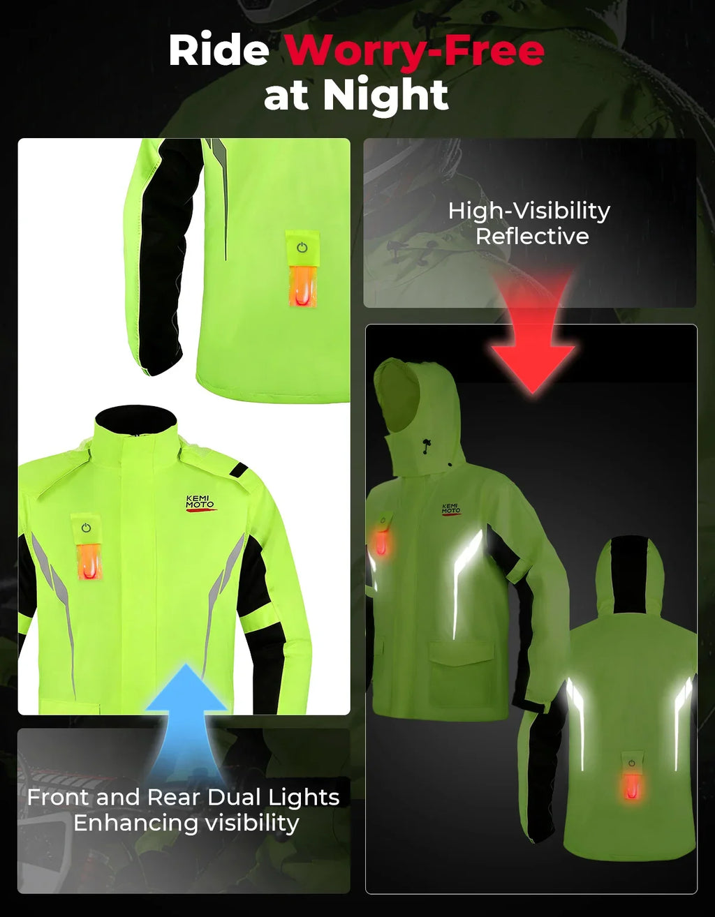 KEMITOUR LED Rain Suit Waterproof Jacket & Pants | Motorcycle