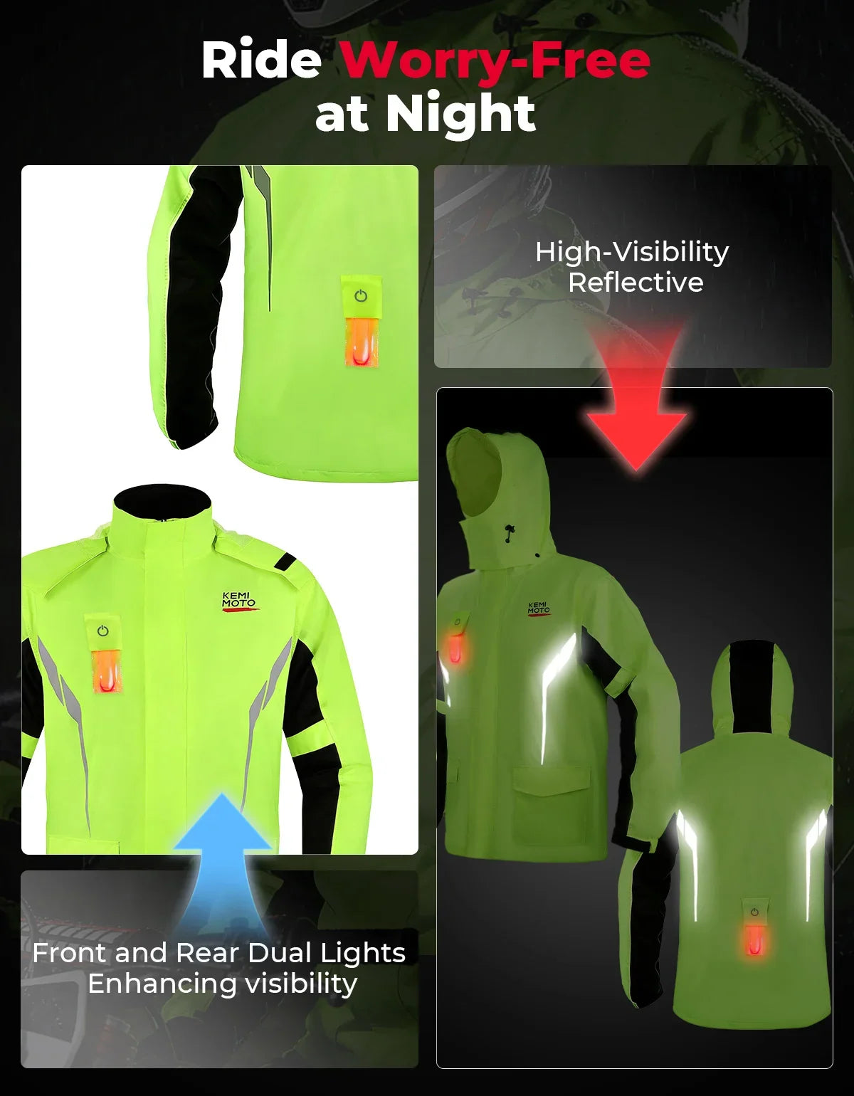 KEMITOUR LED Rain Suit Waterproof Jacket & Pants | Motorcycle