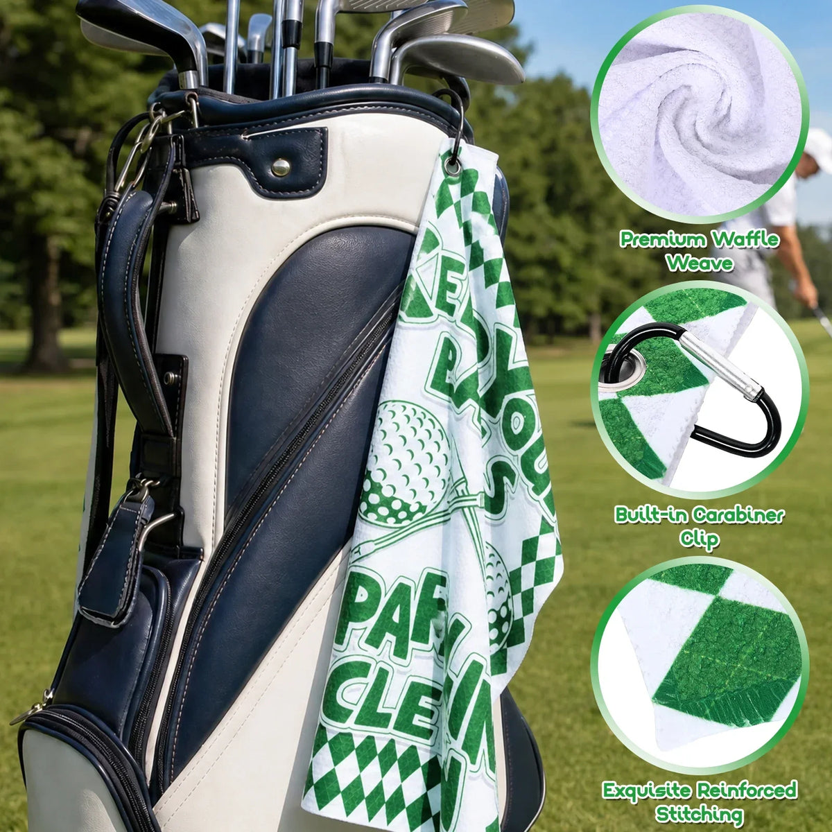 2-Pack Microfiber Golf Towels with Clip – Waffle Weave 16x24"