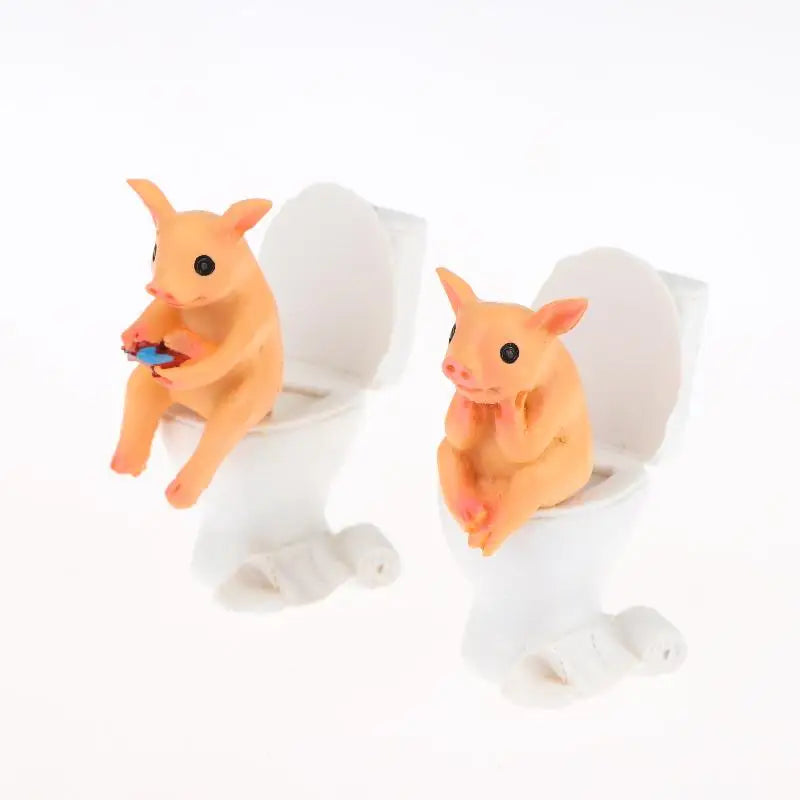 Funny Pig on Toilet Resin Figurine – Whimsical Home Decor