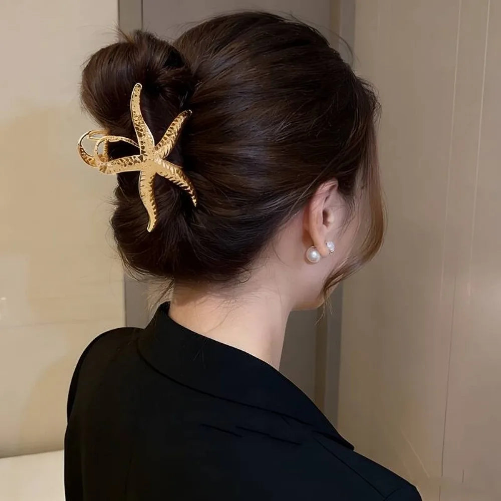 Ocean Starfish Hair Claw Clip Gold Metal Large Barrette