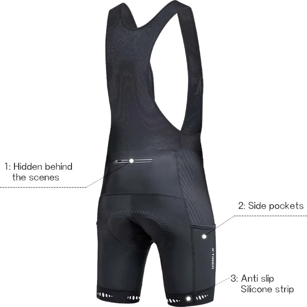 X-TIGER Men's 5D Gel Padded Cycling Bib Shorts | Back Pocket