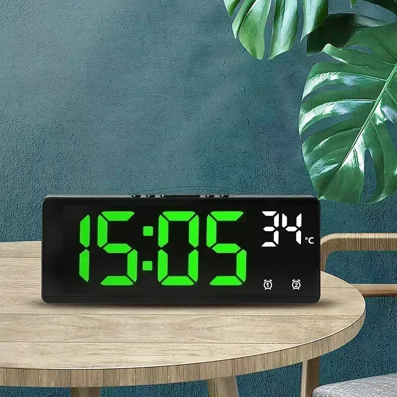 Voice Control LED Digital Alarm Clock – Dual Alarm & Temp