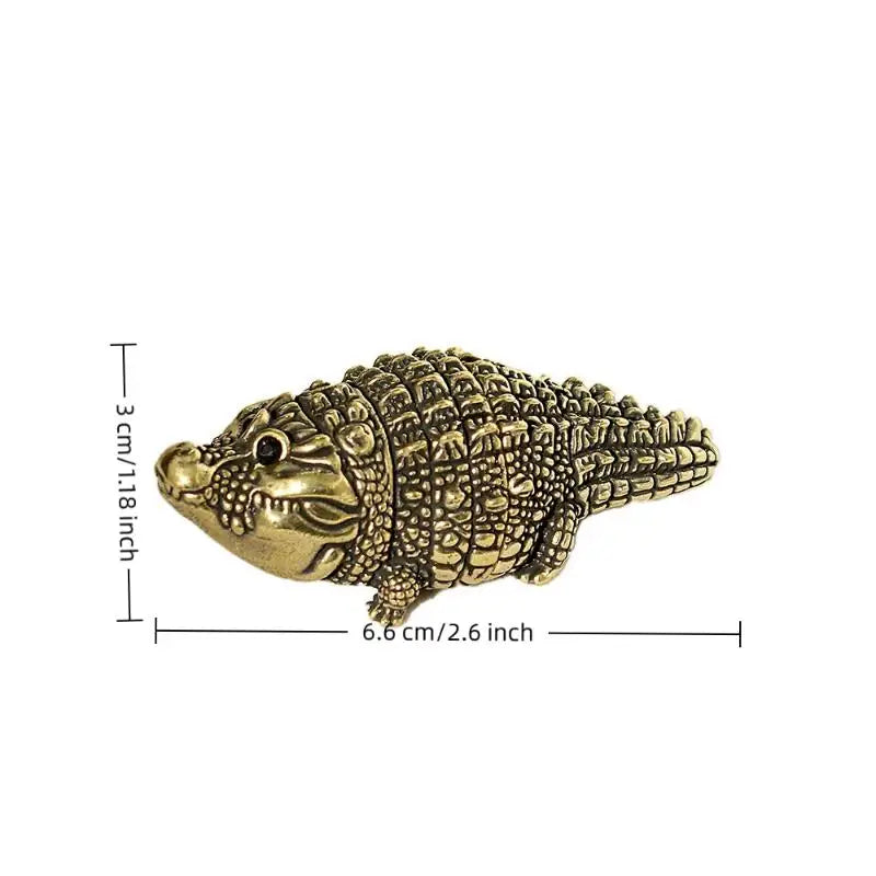 Antique Brass Crocodile Statue Feng Shui Lucky Desk Ornament