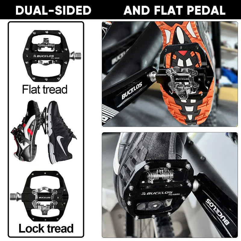 BUCKLOS Dual Function MTB Pedals SPD Clipless & Flat Platform