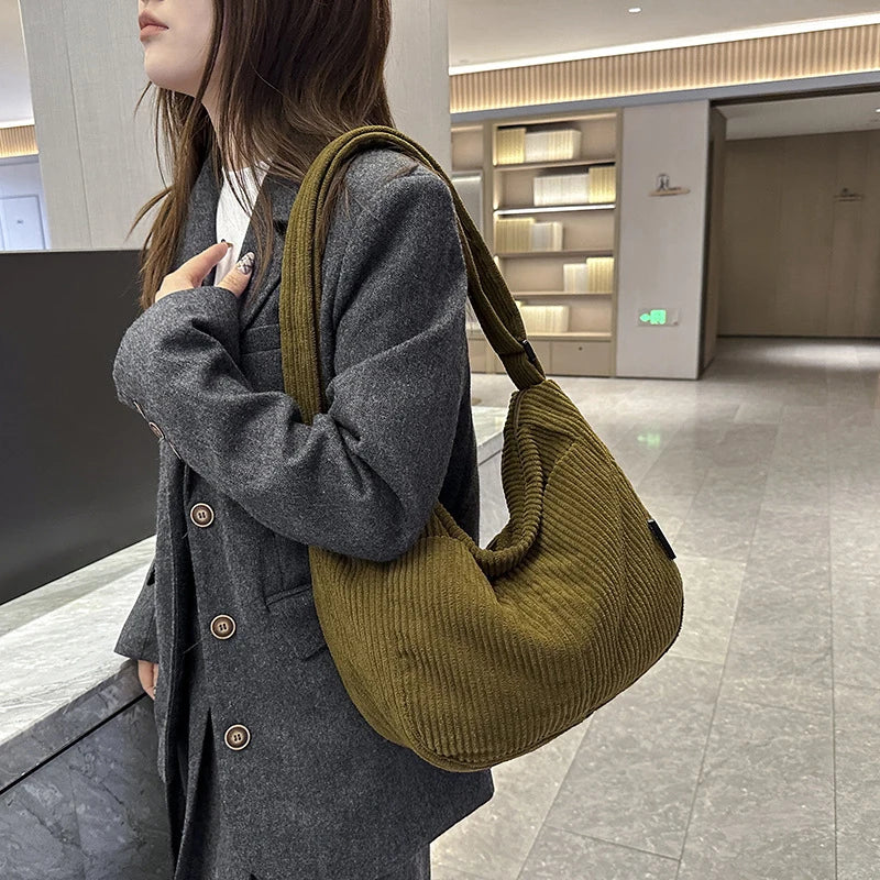 Japanese Corduroy Tote Bag – Large Shoulder & Crossbody Handbag