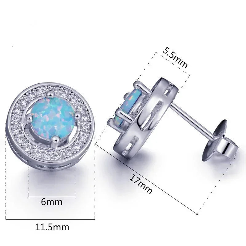 White Simulated Opal Glass Stud Earrings | Vintage Rhinestone