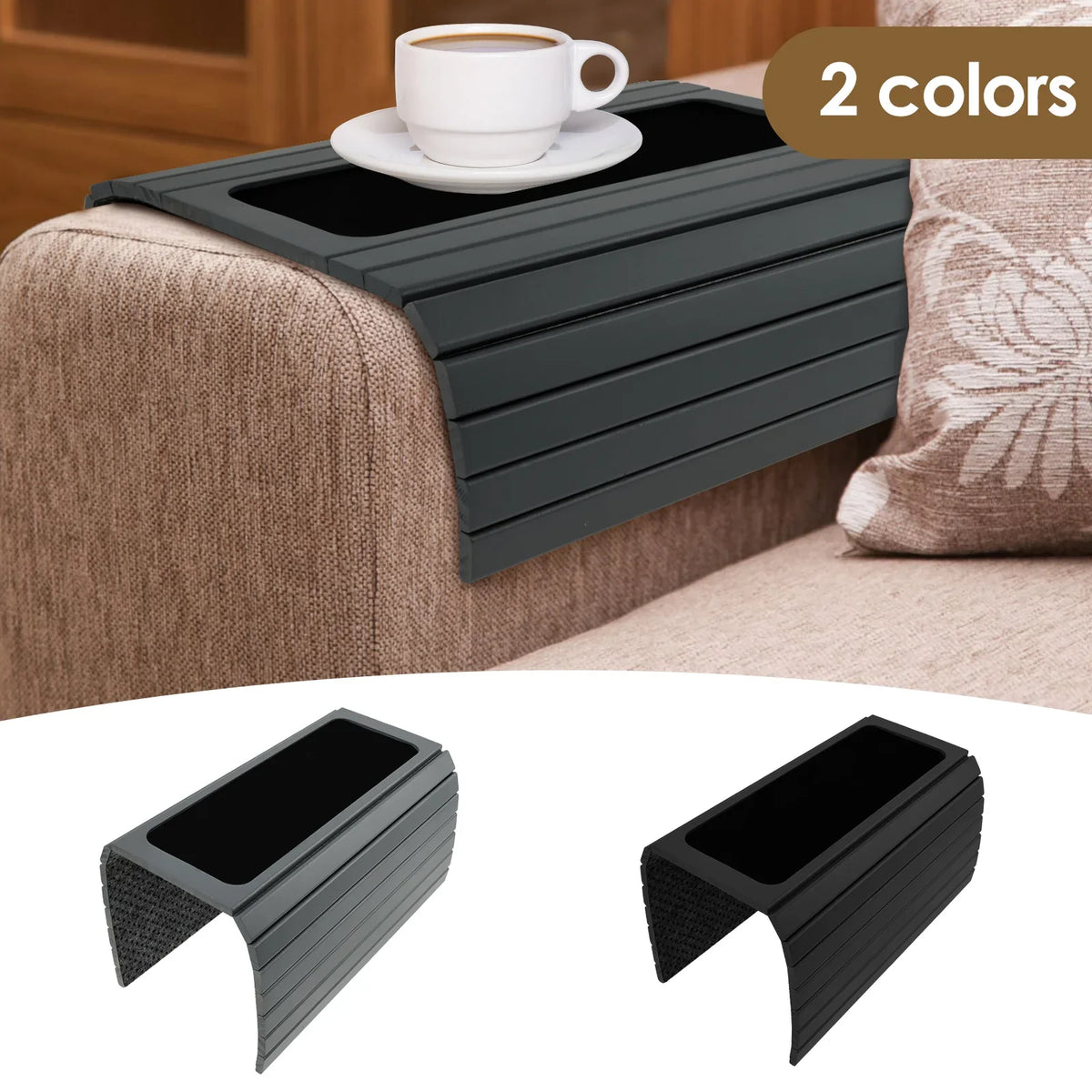 Wood & Bamboo Sofa Arm Tray – Folding Couch Cup Holder