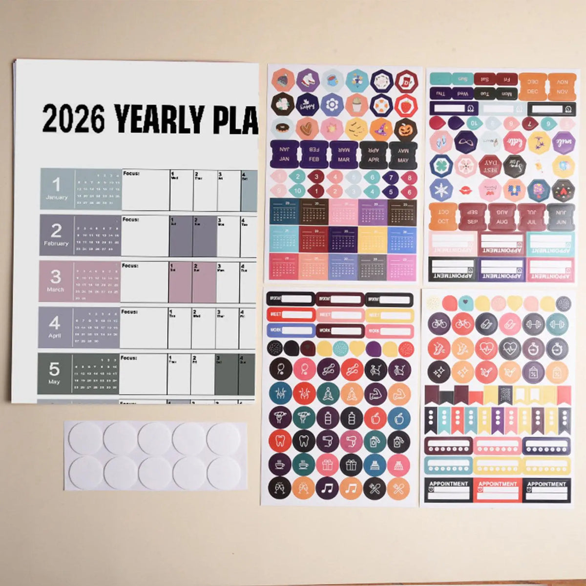 2026 Large Yearly Wall Calendar with Stickers | Home & Office