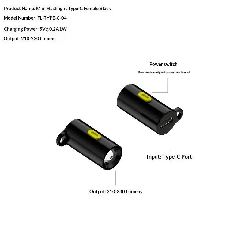 eelhoe Type-C Mini Flashlight USB-C Plug & Play Keychain LED