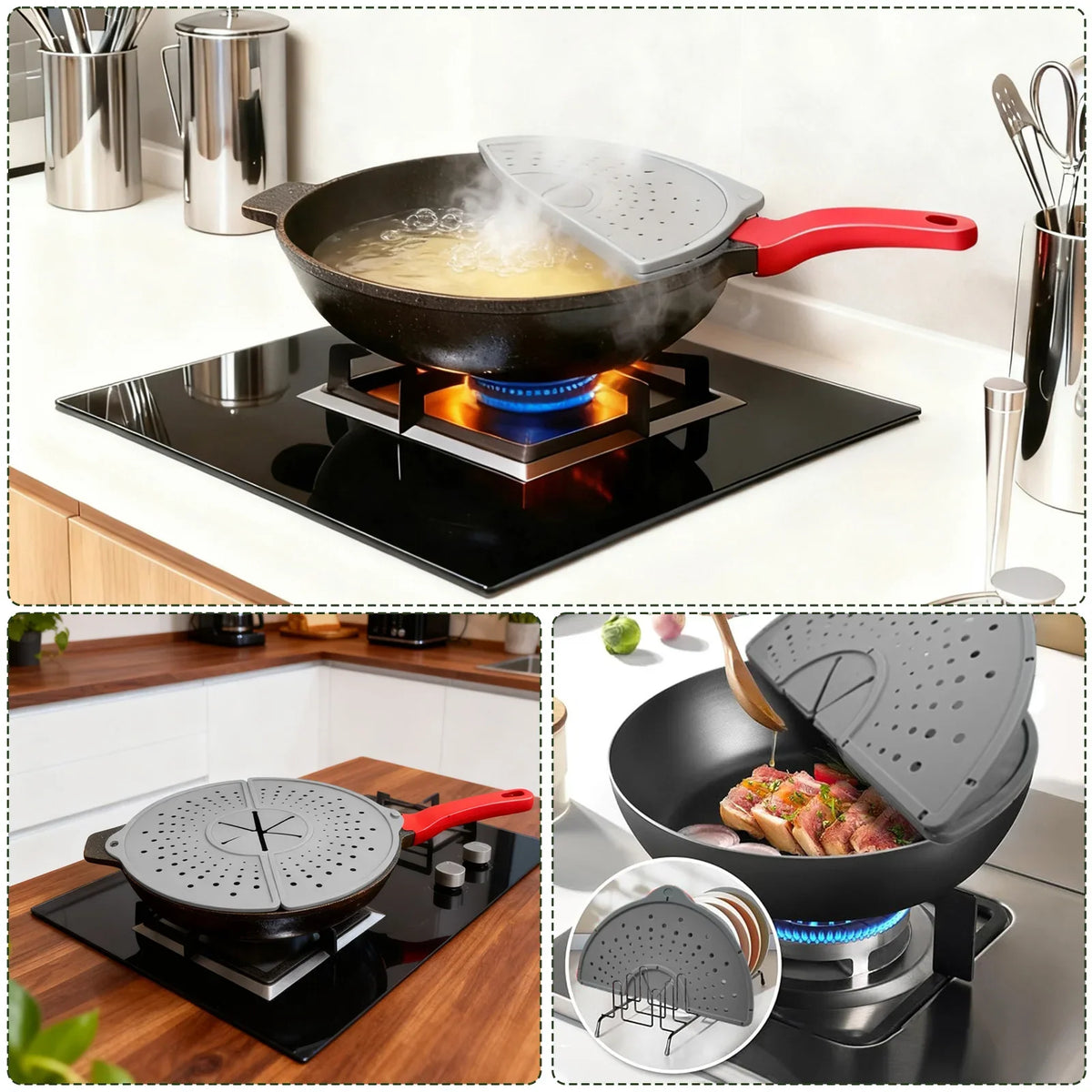 Foldable Silicone Splatter Screen & Oil Splash Guard for Frying Pan