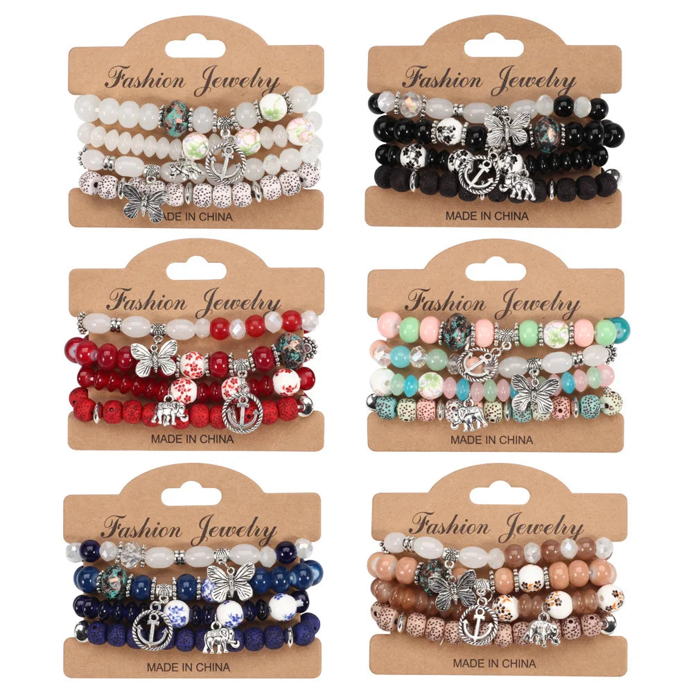 Bohemian Multi-Layer Charm Bracelet – Butterfly & Elephant