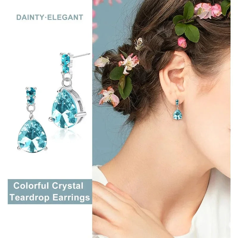 10 Pairs Teardrop CZ Dangle Earrings Set – Multicolor Crystal