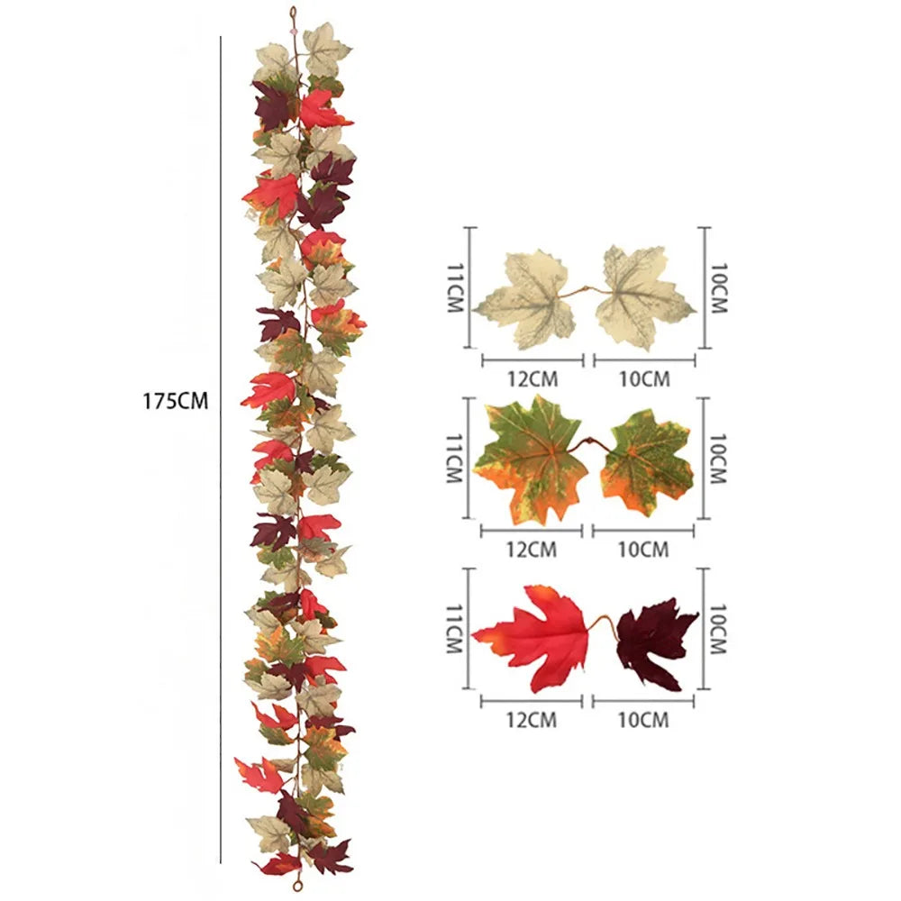 Autumn Artificial Maple Leaf Garland with Mini Pumpkins