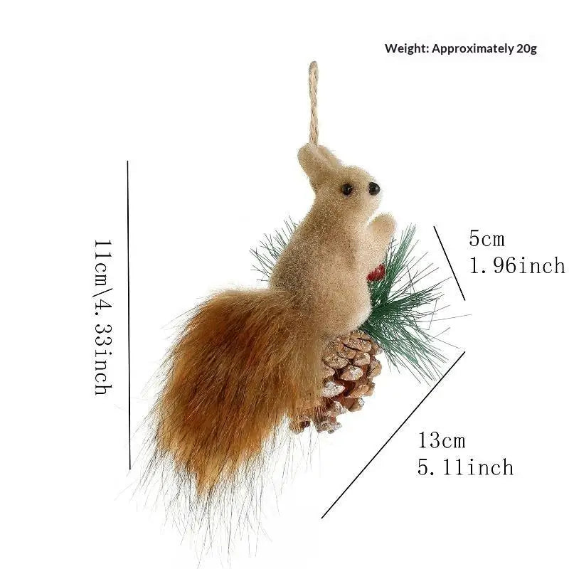 Plush Squirrel Christmas Ornament with Pinecone & Fluffy Tail