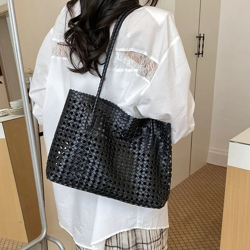 Woven Hollow-Out Tote Bag for Women | Large Capacity