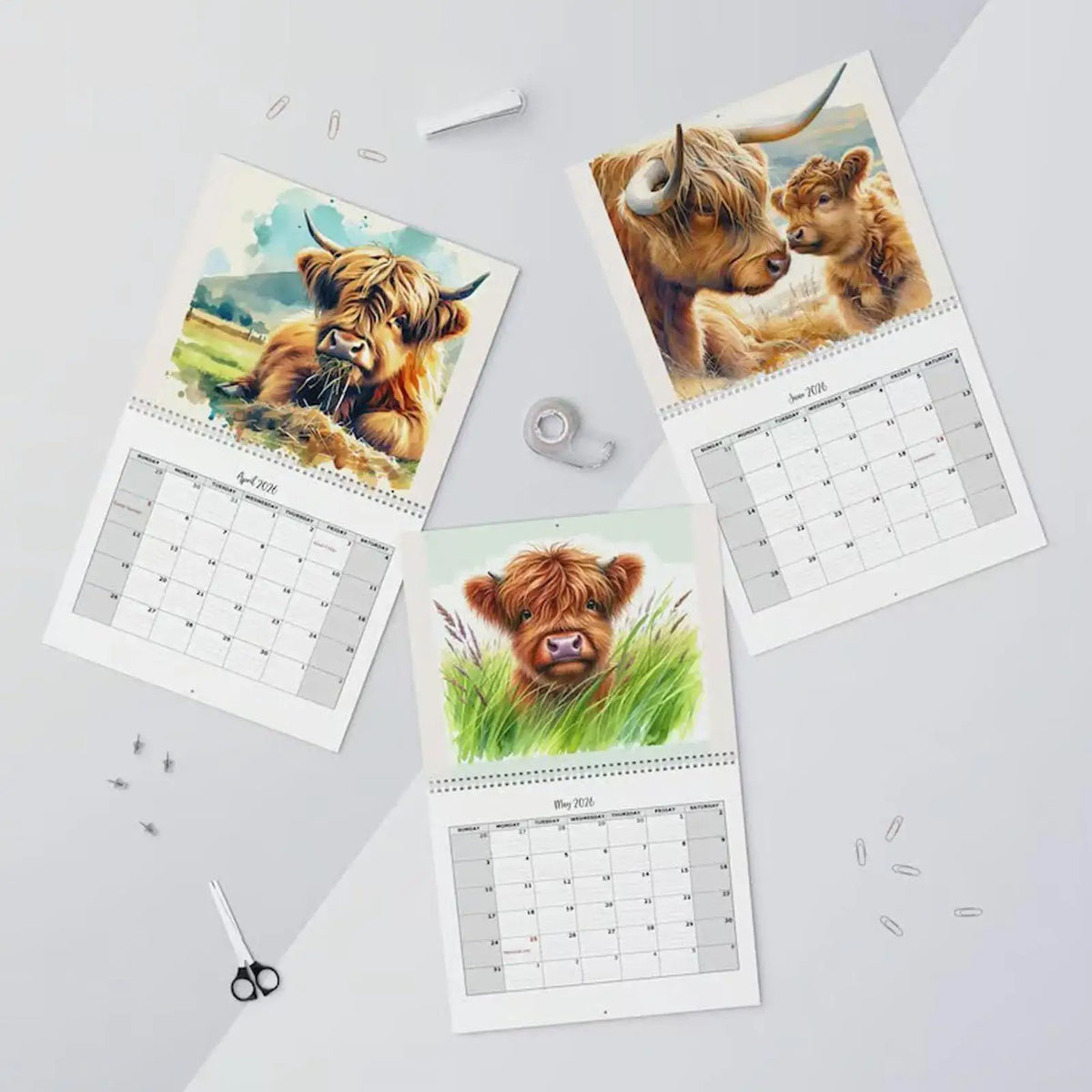 2026 Highland Cow Wall Calendar | Farmhouse Monthly Planner