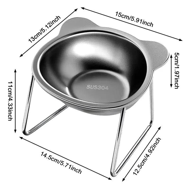 Stainless Steel Raised Cat Bowl | 15° Tilted Elevated Pet Dish