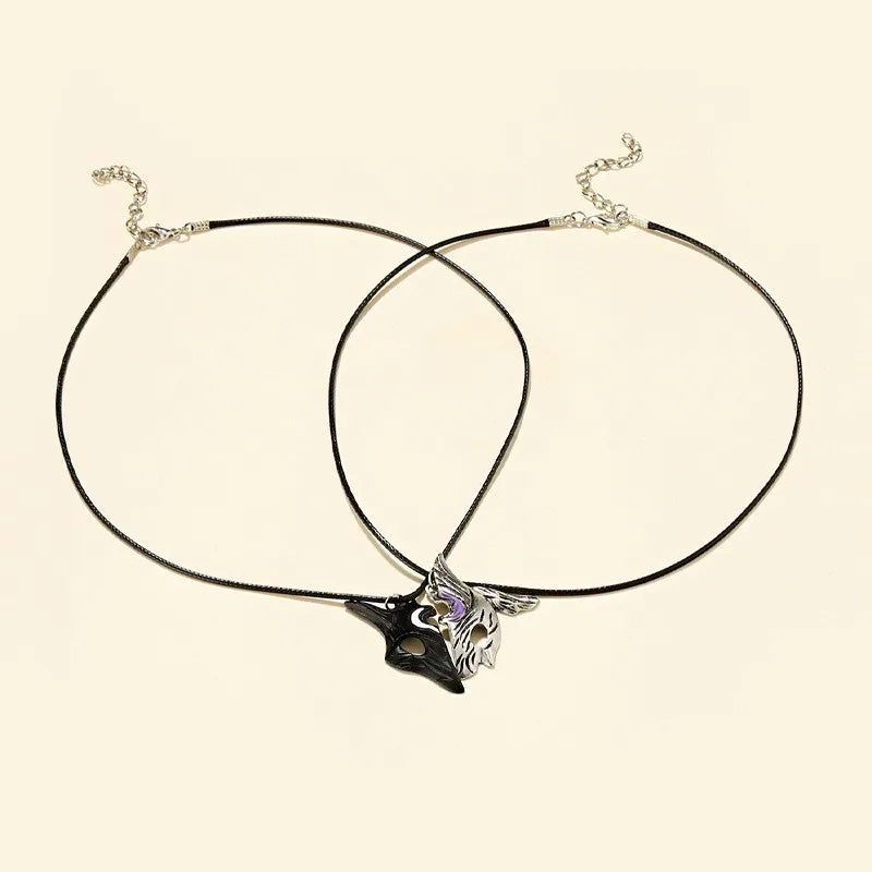 2PCS Silver Sheep & Wolf Couple Pendant Necklace Set