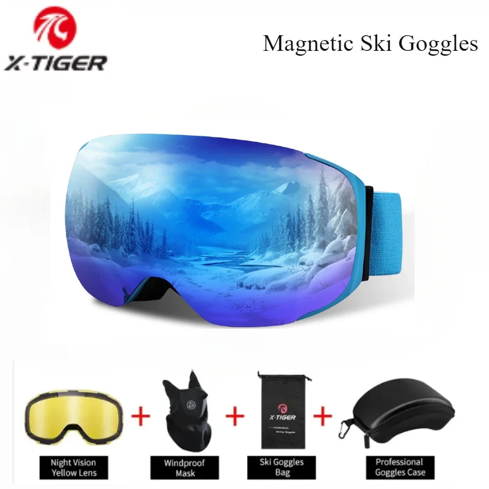 X-TIGER Magnetic Ski Goggles Anti-Fog Double Layer UV400