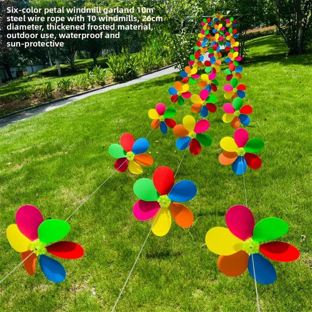 10-Pack Colorful Pinwheel Windmill String – 26cm, 10m Wire Rope