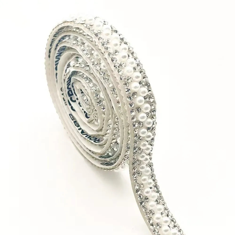 Self-Adhesive Crystal Rhinestone Pearl Trim Tape – DIY Gem Strip
