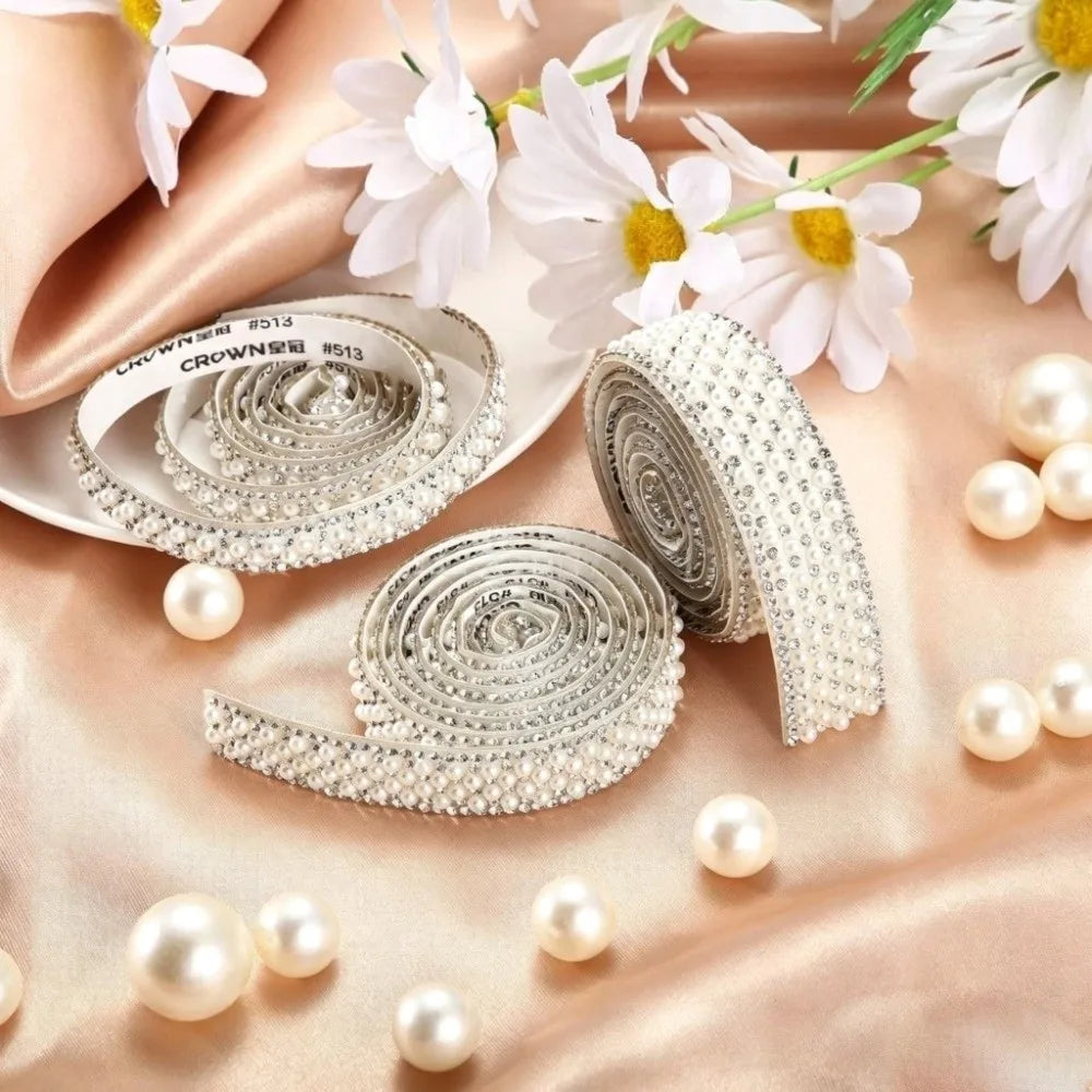 Self-Adhesive Crystal Rhinestone Pearl Trim Tape – DIY Gem Strip