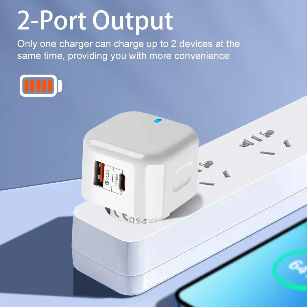 20W Dual Port USB-C PD Fast Wall Charger – EU/US/UK Plug