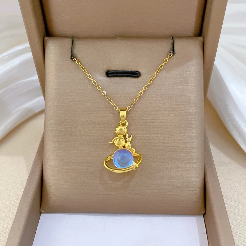 Starry Sky Pendant Choker Necklace – Gold Stainless Steel