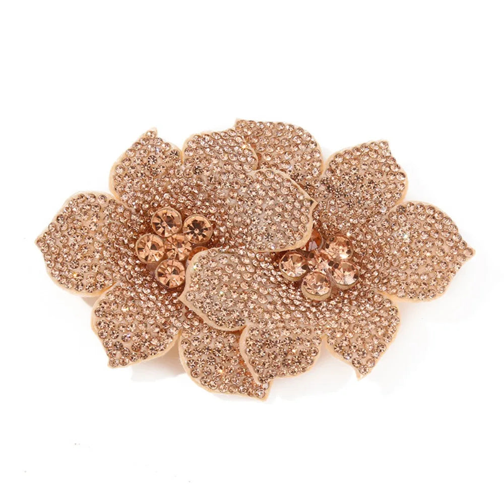 3D Camellia Rhinestone Flower Patch – Sparkling Rose Brooch