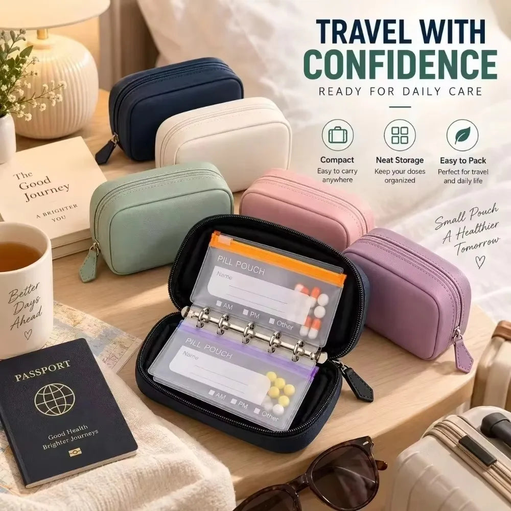 Compact Pill Organizer – 14 Zipper Pouches & Binder Case