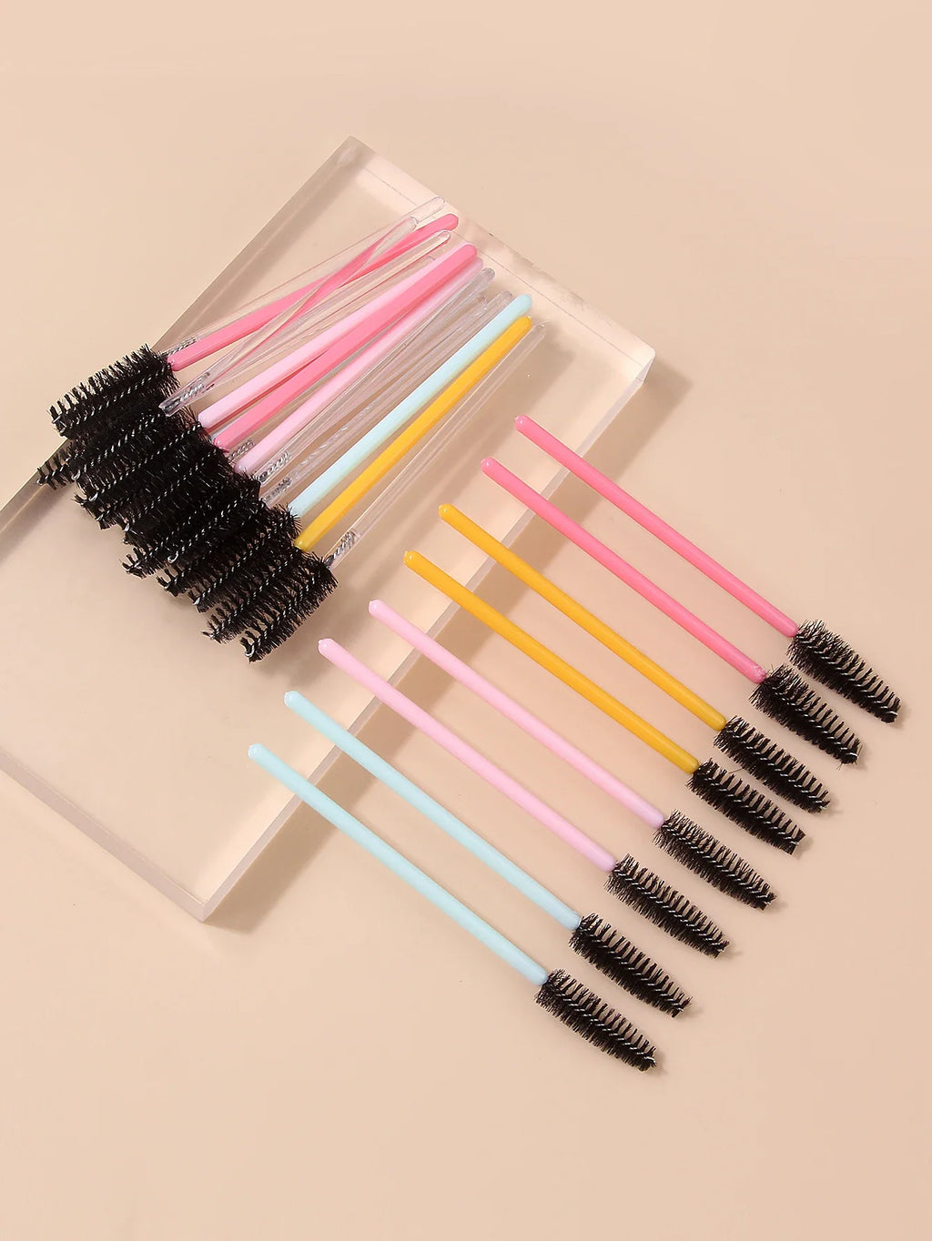 50Pcs Rainbow Disposable Mascara Wands & Eyebrow Brushes