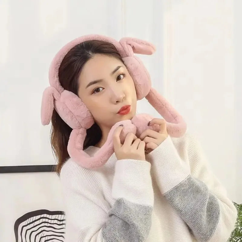 Rabbit Ear Muffs Soft Plush Winter Ear Warmers for Women