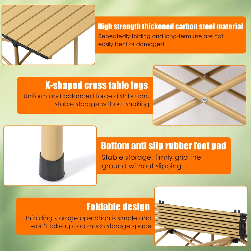 Portable Egg Roll Folding Camping Table | Carbon Steel Frame