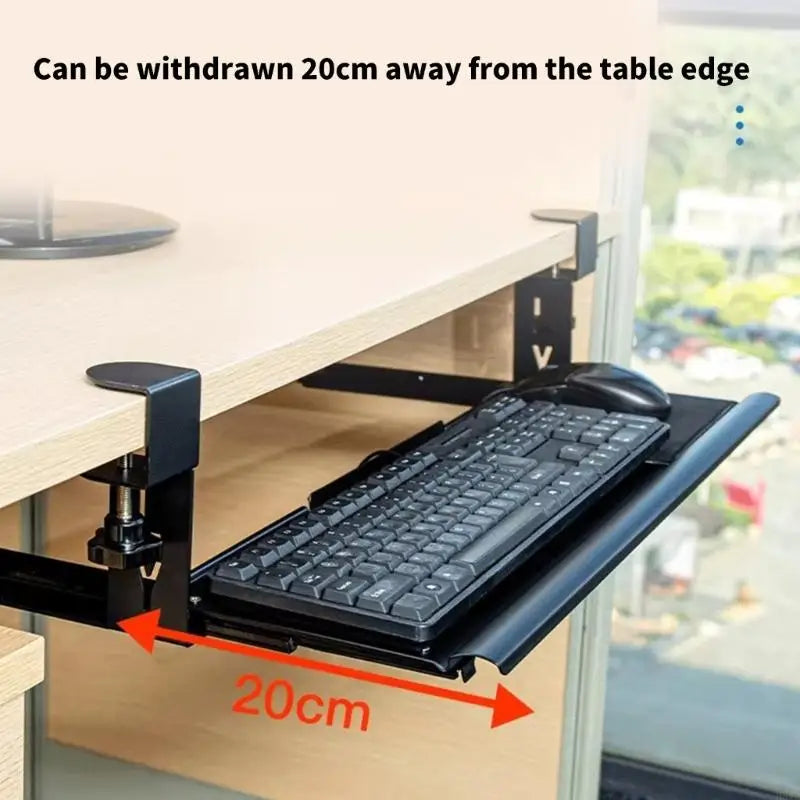 Under Desk Keyboard Tray – No-Drill Clamp Mount & Wrist Rest