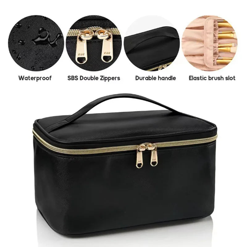 PU Leather Makeup Brush Bag – Large Cosmetic Organizer