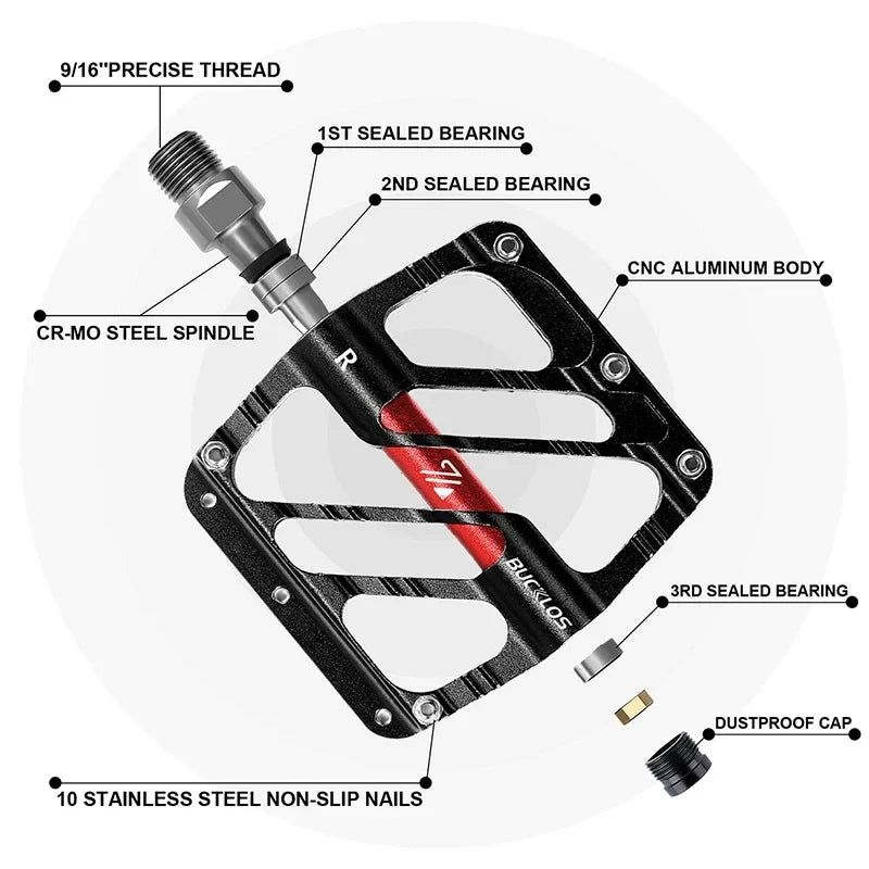 BUCKLOS Ultralight MTB Flat Pedals – 3 Sealed Bearings