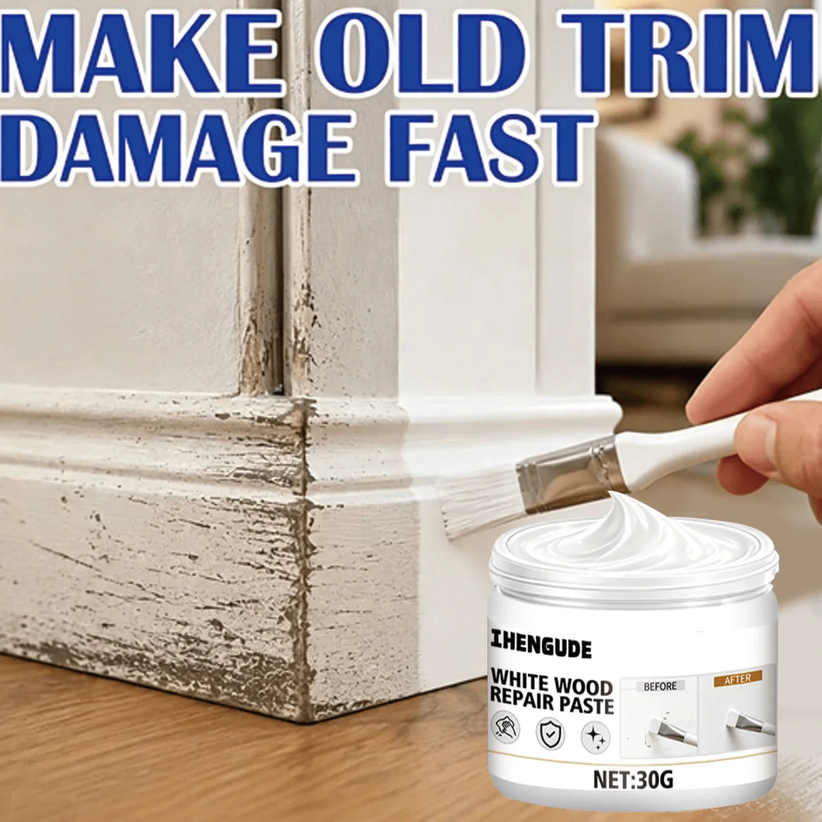 White Wood Repair Paste – Fix Scratches, Gaps & Worn Trim