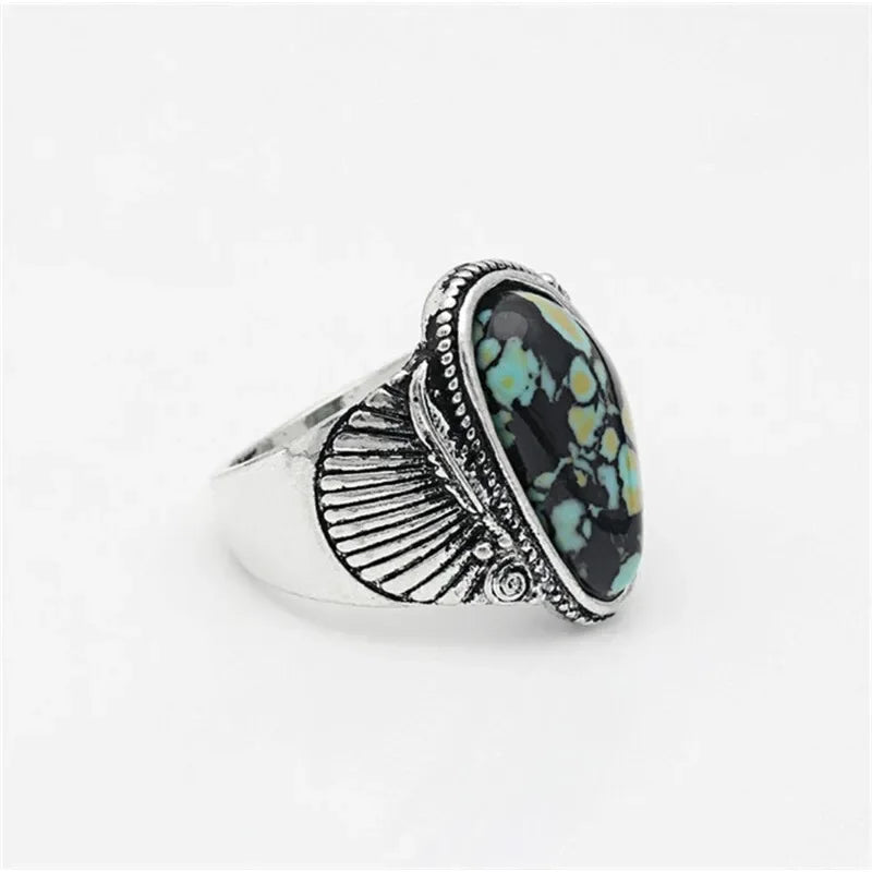 Women's Antique Silver Turquoise Zircon Ring – Sizes 6–10