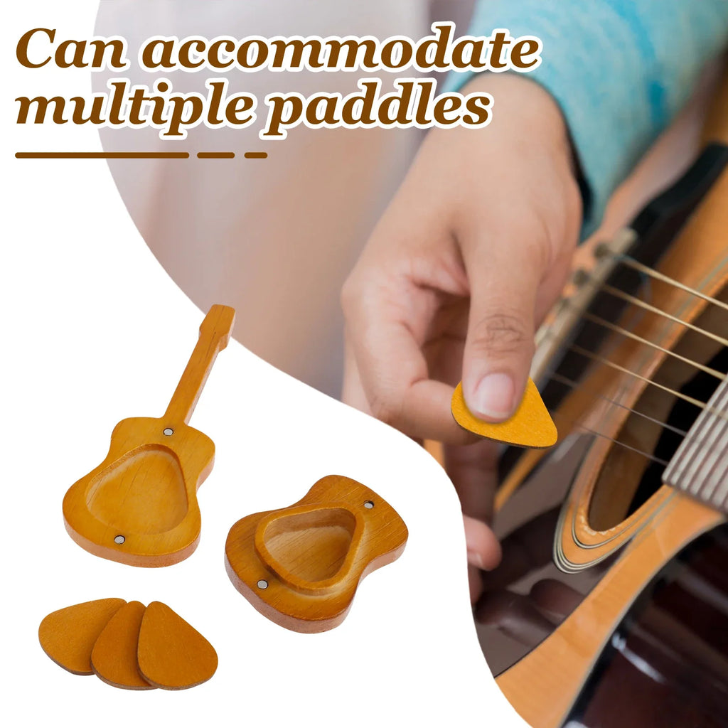 Bamboo Guitar Pick Case Holder with Stand – Set of 2