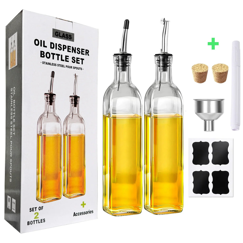 Glass Oil & Vinegar Dispenser 500ml – Leakproof Pour Spout