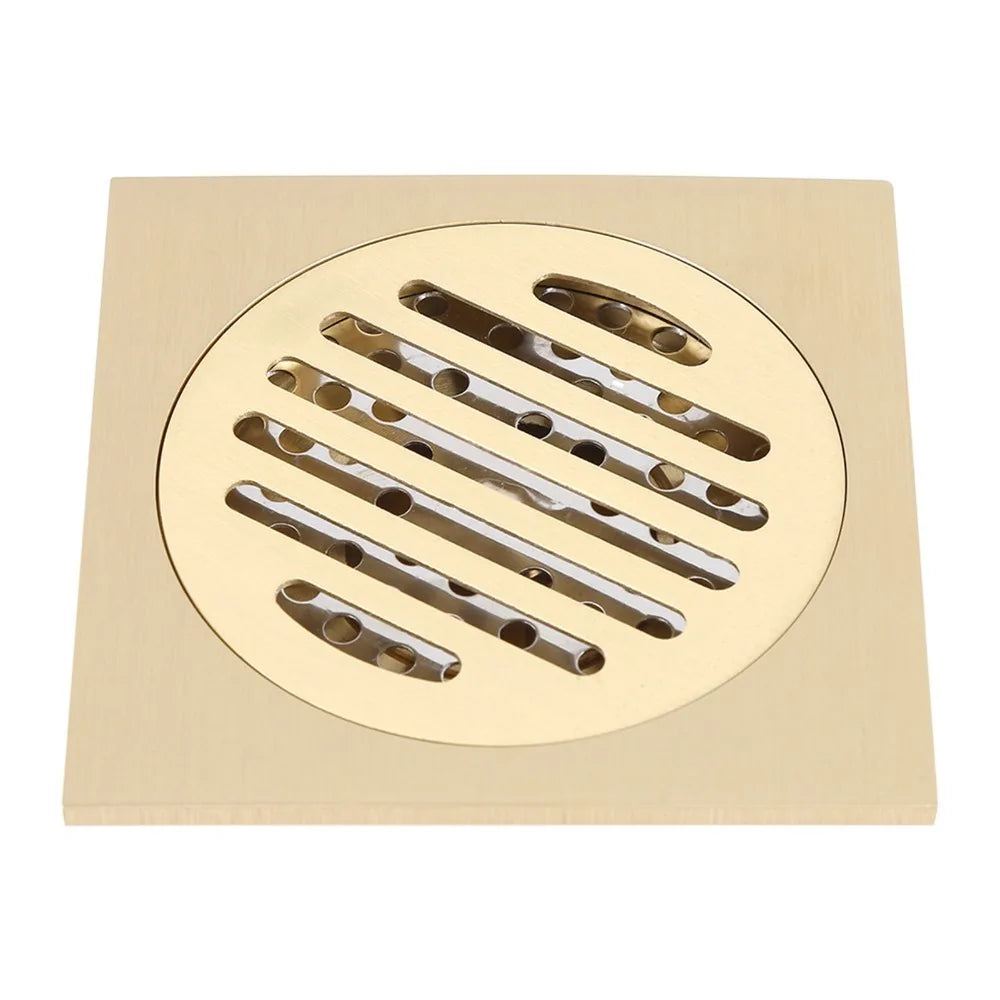 Brass Square Shower Floor Drain Removable Strainer – Gold Finish