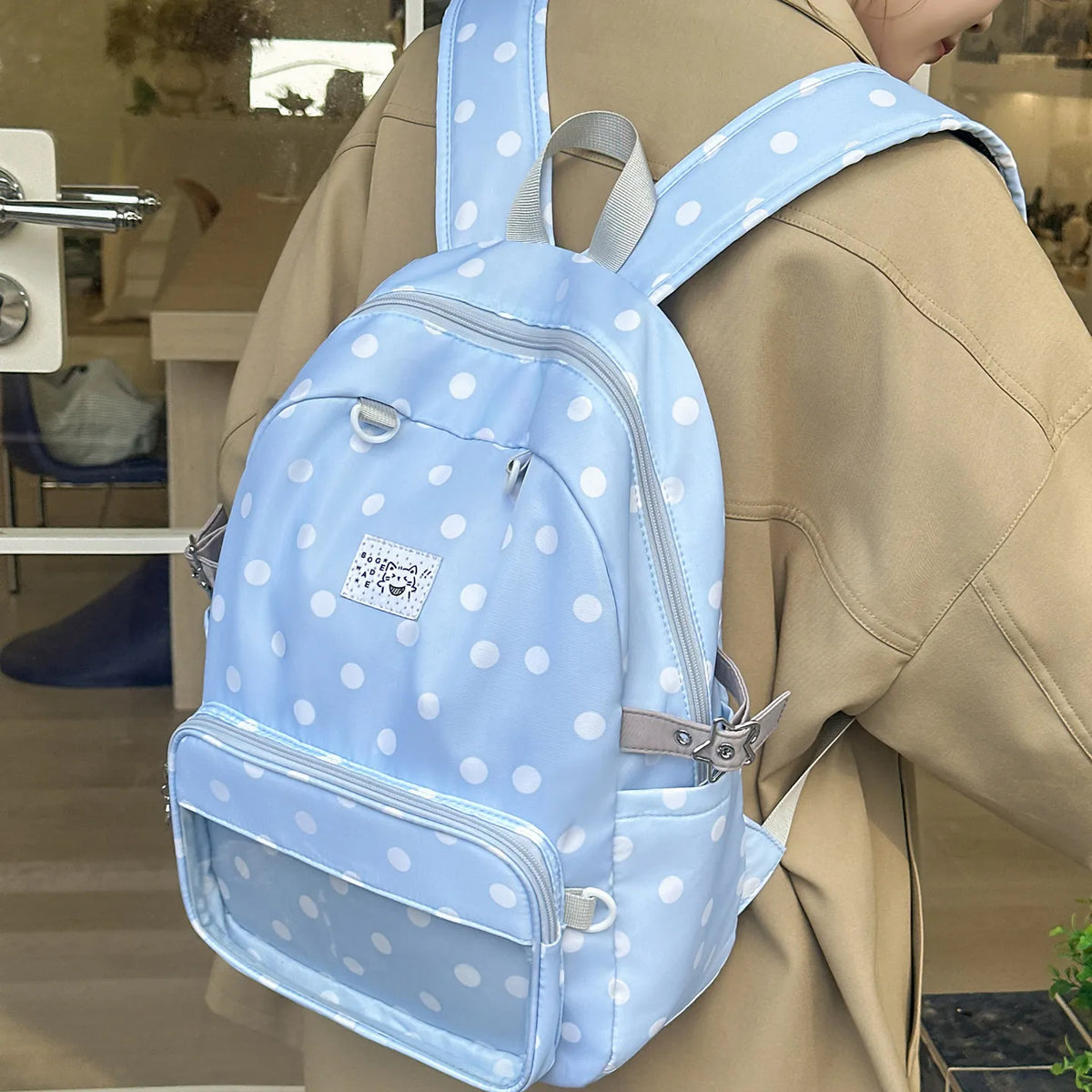 Korean Polka Dot Backpack for Girls | Large Capacity Nylon Bag