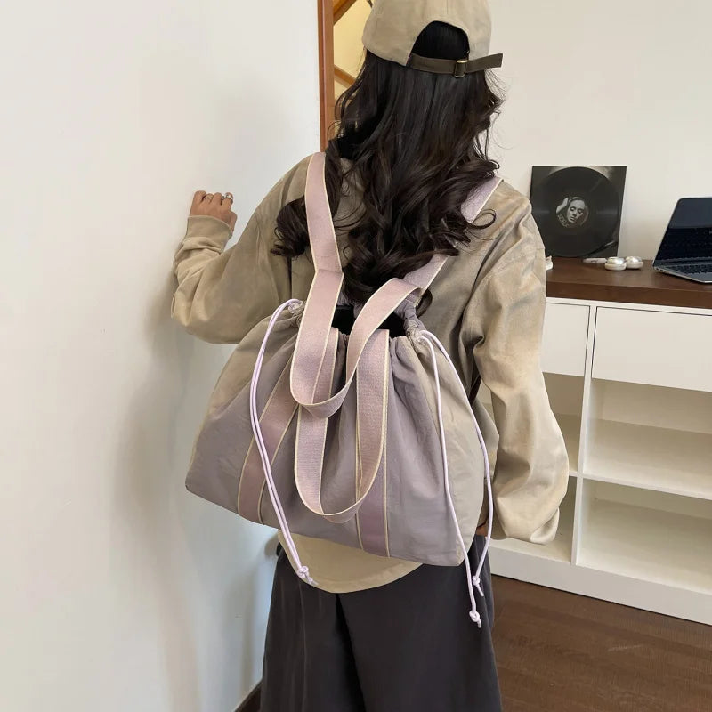 Color-Block Women's Backpack Large Capacity Lightweight Nylon