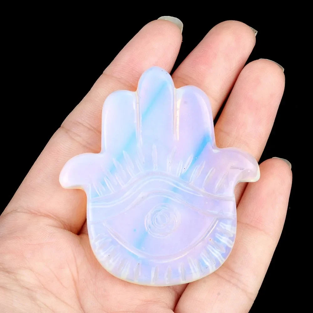 Natural Stone Hamsa Hand Carved Bead – Agate & Amethyst 57x50mm
